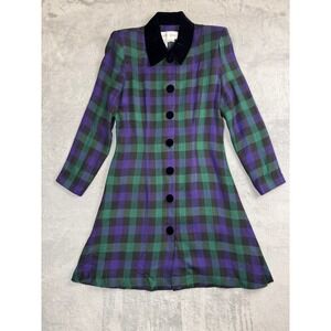 90s Vintage Plaid Velvet Collar Mini Dress Purple Green 10P Preppy Dark Academia